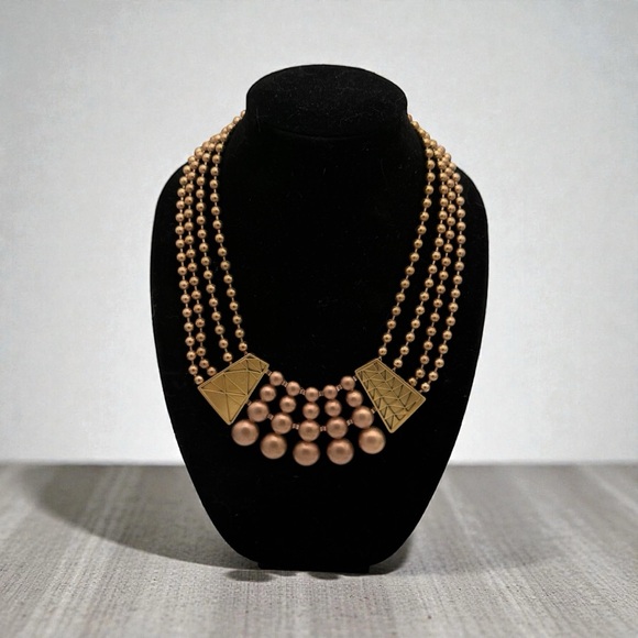 Vintage Jewelry - Vintage Monet Egyptian Revival Gold and Rose Gold Beaded Statement Necklace Deco